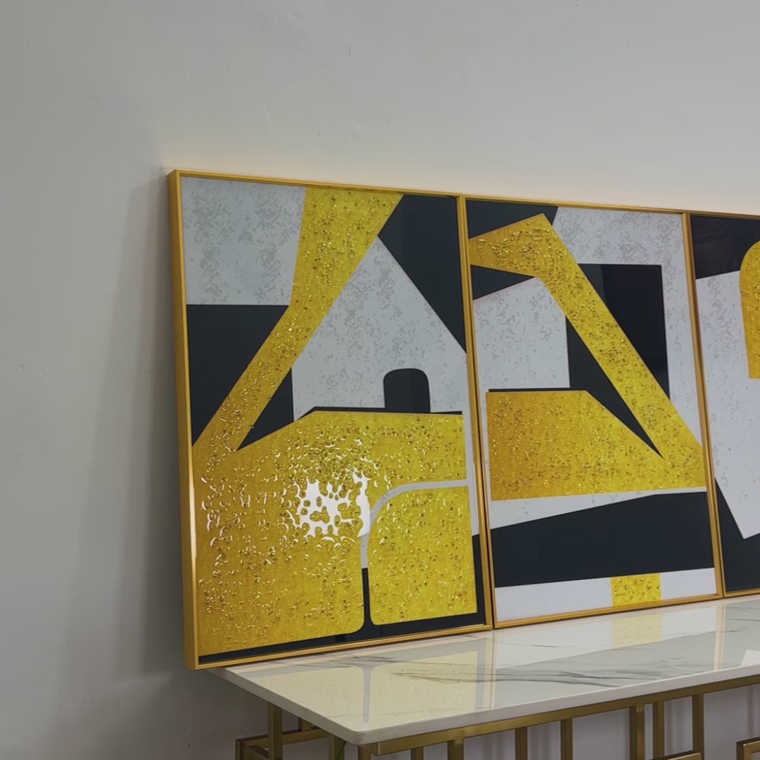 Abstract Art of Geometric Framed Crytal Glass Painting