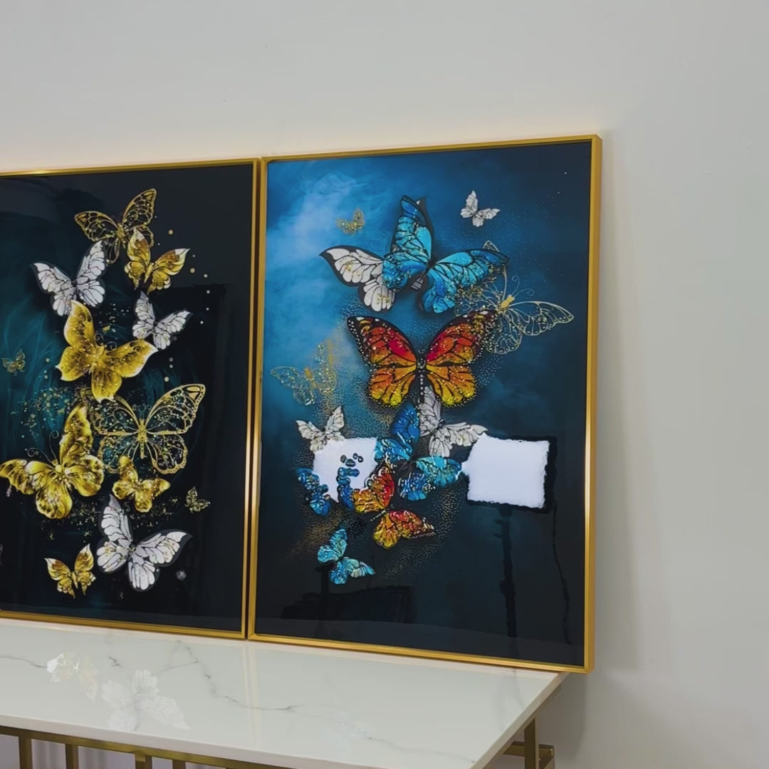 Beautiful Butterflies Framed Crystal Glass Painting Set of 3