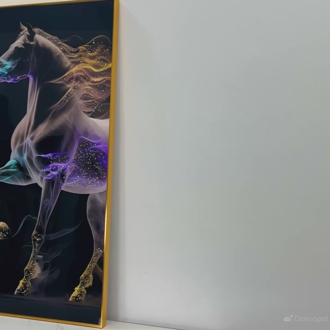Mystic Flame Horse Crystal Glass Painting in Celestial Tones