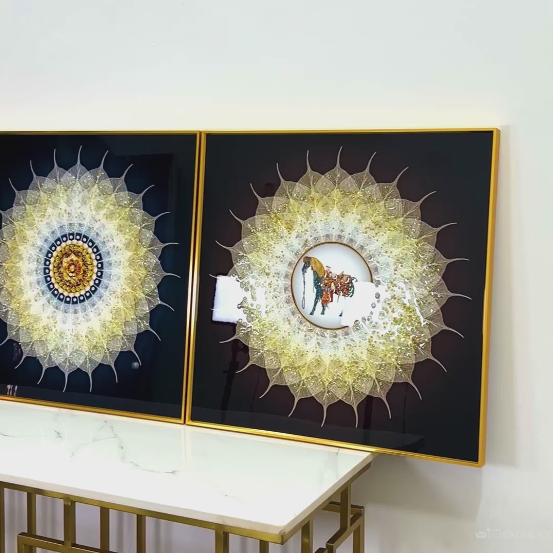 Majestic Mandala Steeds – Framed Crystal Glass Painting Set of 3